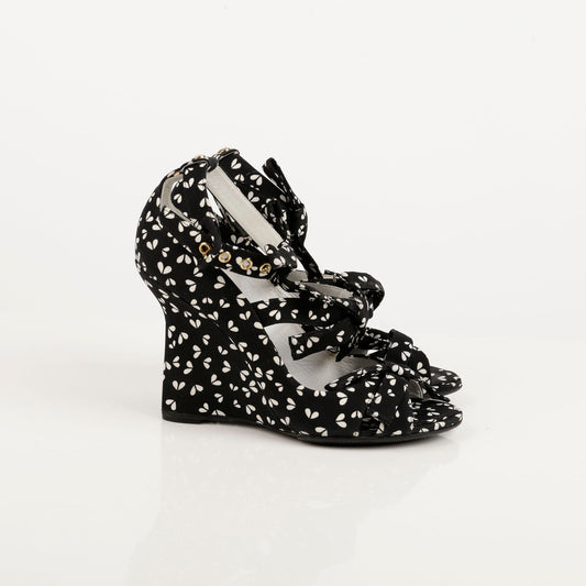 Printing Bow Ankle Strap Wedge Sandals size