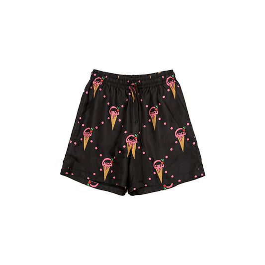 Creamy Ice Cream Print Twill Silk Short Pants XXS