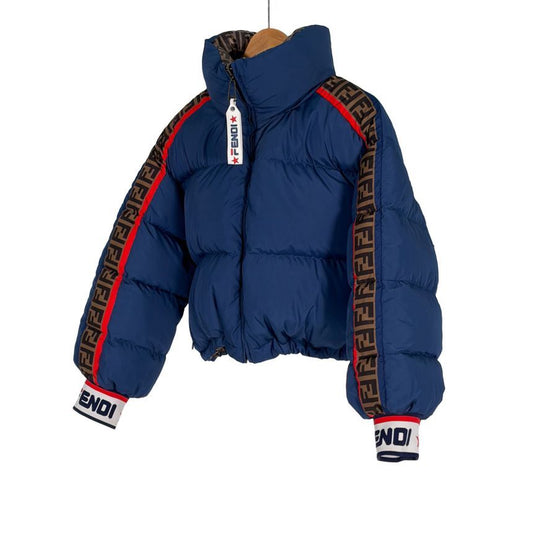 Fendi Fila Women's Monogram Reversible Logo Crop Puffer Short Jacket