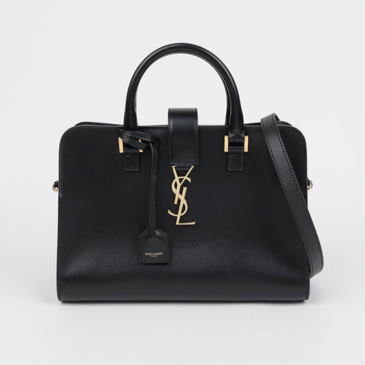 Cabas Baby Leather Tote Shoulder Bag Black with Gold Hardware