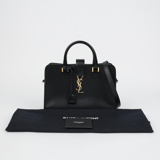 Cabas Baby Leather Tote Shoulder Bag Black with Gold Hardware