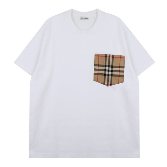 BURBERRY Check Pocket Cotton T-Shirt, White, Women