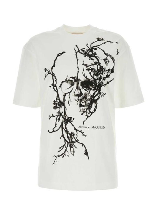 Alexander McQueen Blossom Skull Oversized T-Shirt, Women, White Cotton