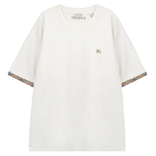 BURBERRY Check Trim Cotton T-Shirt, White, Men