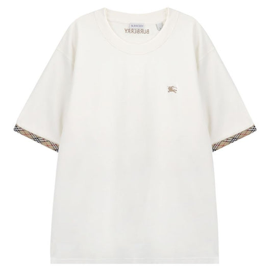 BURBERRY Check Trim Cotton T-Shirt, White, Men