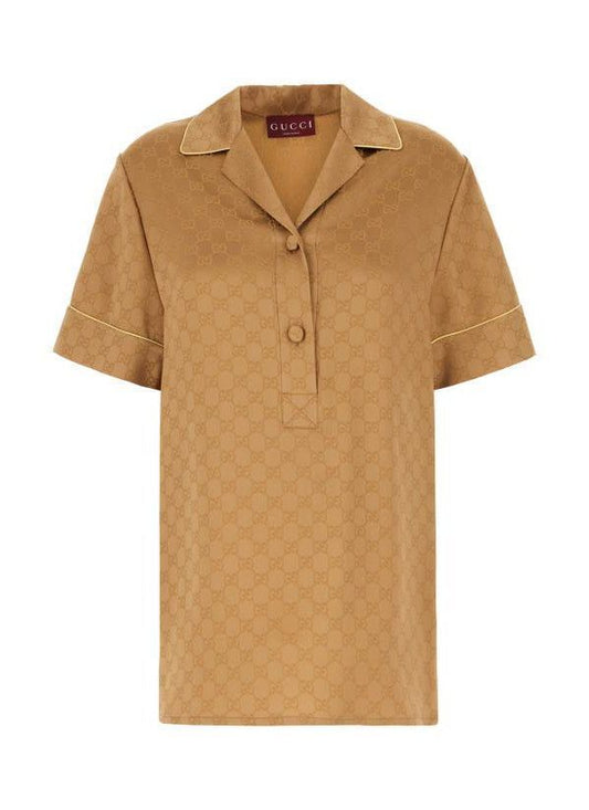 GUCCI Satin Short Sleeve Shirt, Women's Brass, IT 40