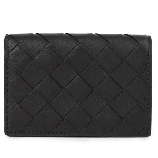 Bottega Veneta Intrecciato Card Wallet, Black Calf Leather