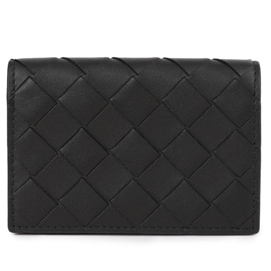 Bottega Veneta Intrecciato Card Wallet, Black Calf Leather