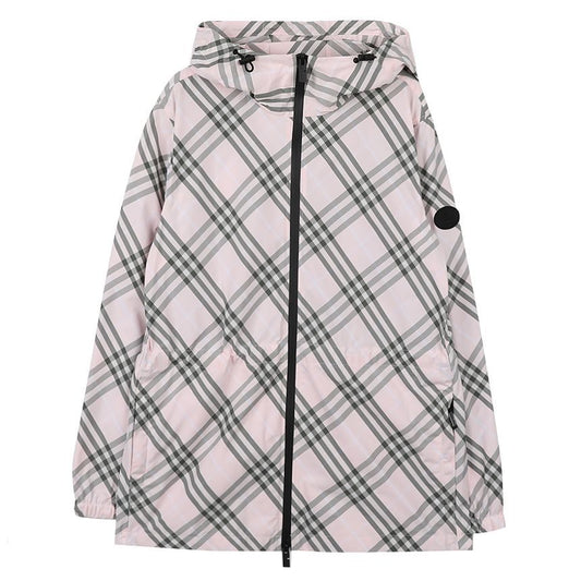 BURBERRY Check Windproof Hooded Jacket, Mallow Pink, Women