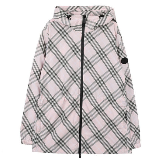 BURBERRY Check Windproof Hooded Jacket, Mallow Pink, Women