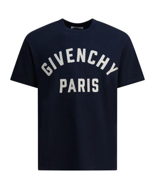 GIVENCHY Paris Patch Cotton T-Shirt, Navy/White, Size L, 25FW