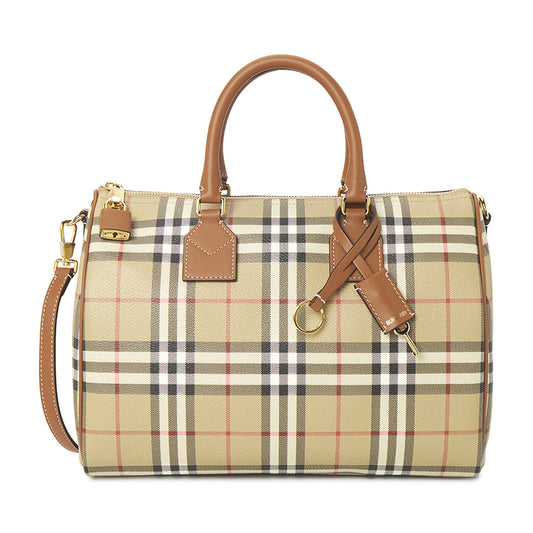 BURBERRY Medium Check Women's Bowling Bag, Archive Beige