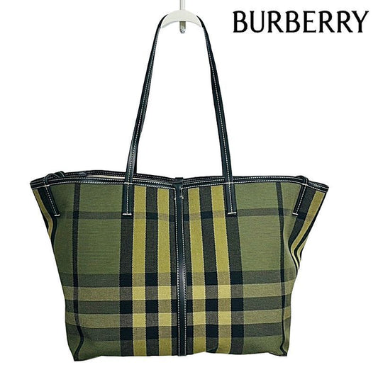 BURBERRY Medium Check Tote Bag, Military Green