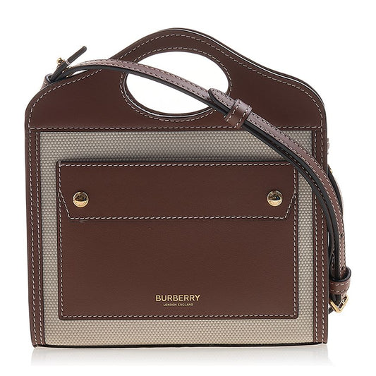 BURBERRY LS Micro Pocket Bag, Two-tone Canvas & Leather Mini Tote Bag