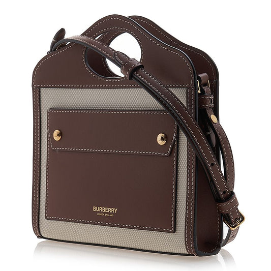 BURBERRY LS Micro Pocket Bag, Two-tone Canvas & Leather Mini Tote Bag