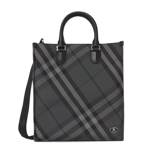 BURBERRY Men's Check Tote Bag, Charcoal Black (Model 8111253)