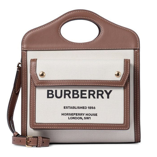 BURBERRY Pocket Mini Leather Trimming Canvas Tote Bag