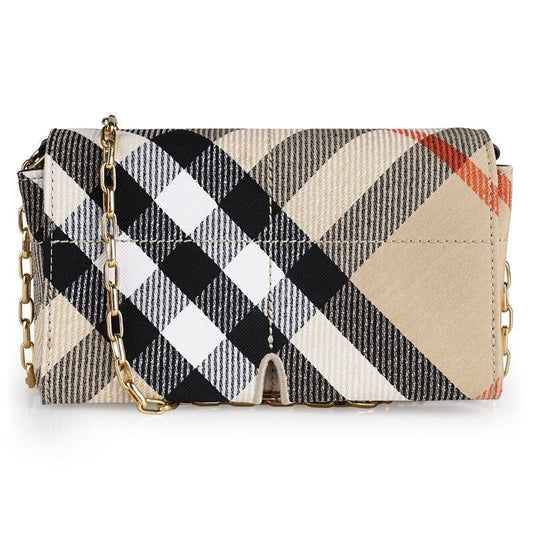 BURBERRY Women's Snip Checked Mini Chain Wallet Bag (Sand)