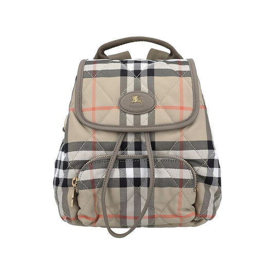BURBERRY Mini Horseshoe Check Nylon Women's Backpack, Sand Beige