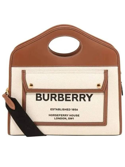 BURBERRY Small Two-Tone Canvas And Leather Pocket Tote Bag
