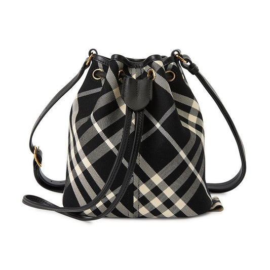 BURBERRY MN DRAWSTRING BUCKET Women's Mini Bucket Shoulder Bag, Black Check Canvas