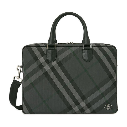 BURBERRY Men's Grid Check Document Shoulder Bag, Charcoal 8116532