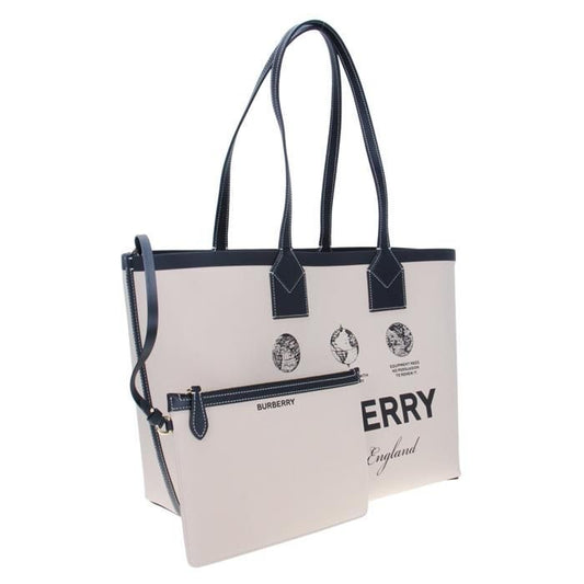 BURBERRY Label Print Cotton Medium London Tote Bag, Beige / Black
