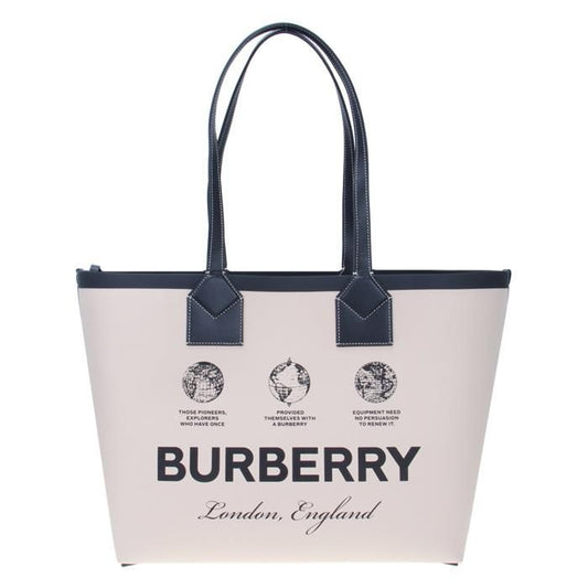 BURBERRY Label Print Cotton Medium London Tote Bag, Beige / Black