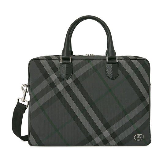 BURBERRY Men's Grid Check Document Shoulder Bag, Charcoal 8116532