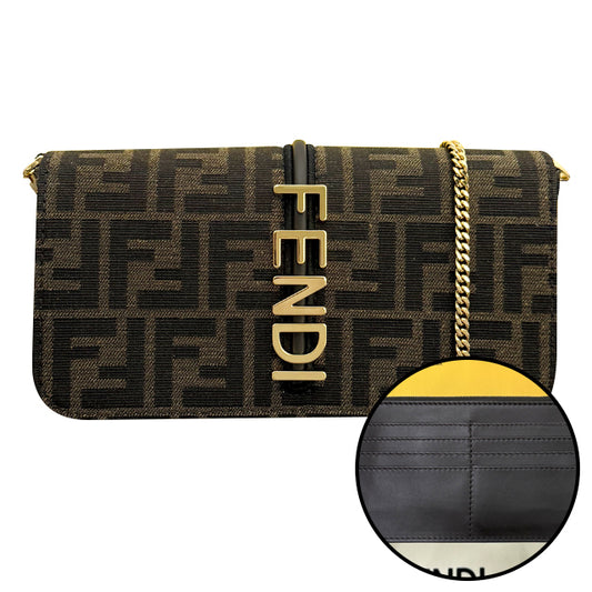 FF Jacquard Logo Graffi Chain Shoulder Bag Brown